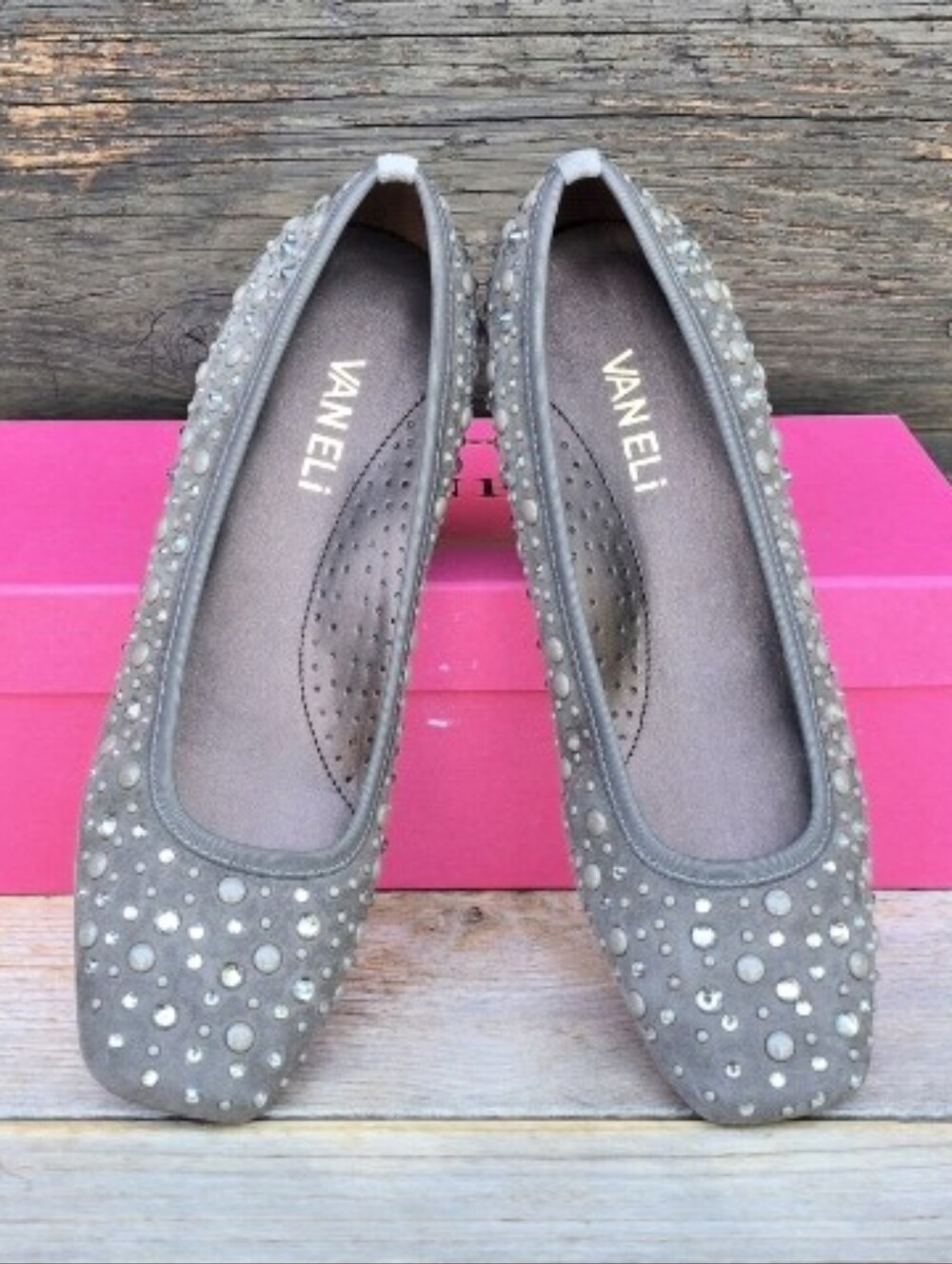 Vaneli Nayeli Fango Y2K Glam Revival Rhinestone Sqare Toe Ballet Flats 6M